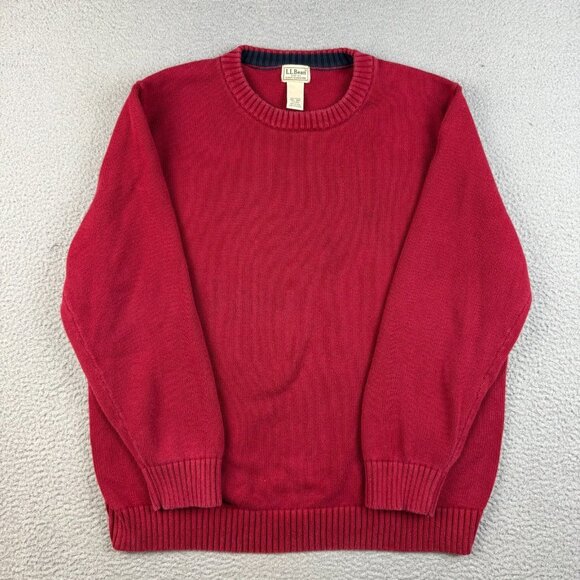 L.L. Bean Other - Vintage L.L. Bean Cotton Sweater Men's 2XL Red Crew Neck Classic Heavy Pullover